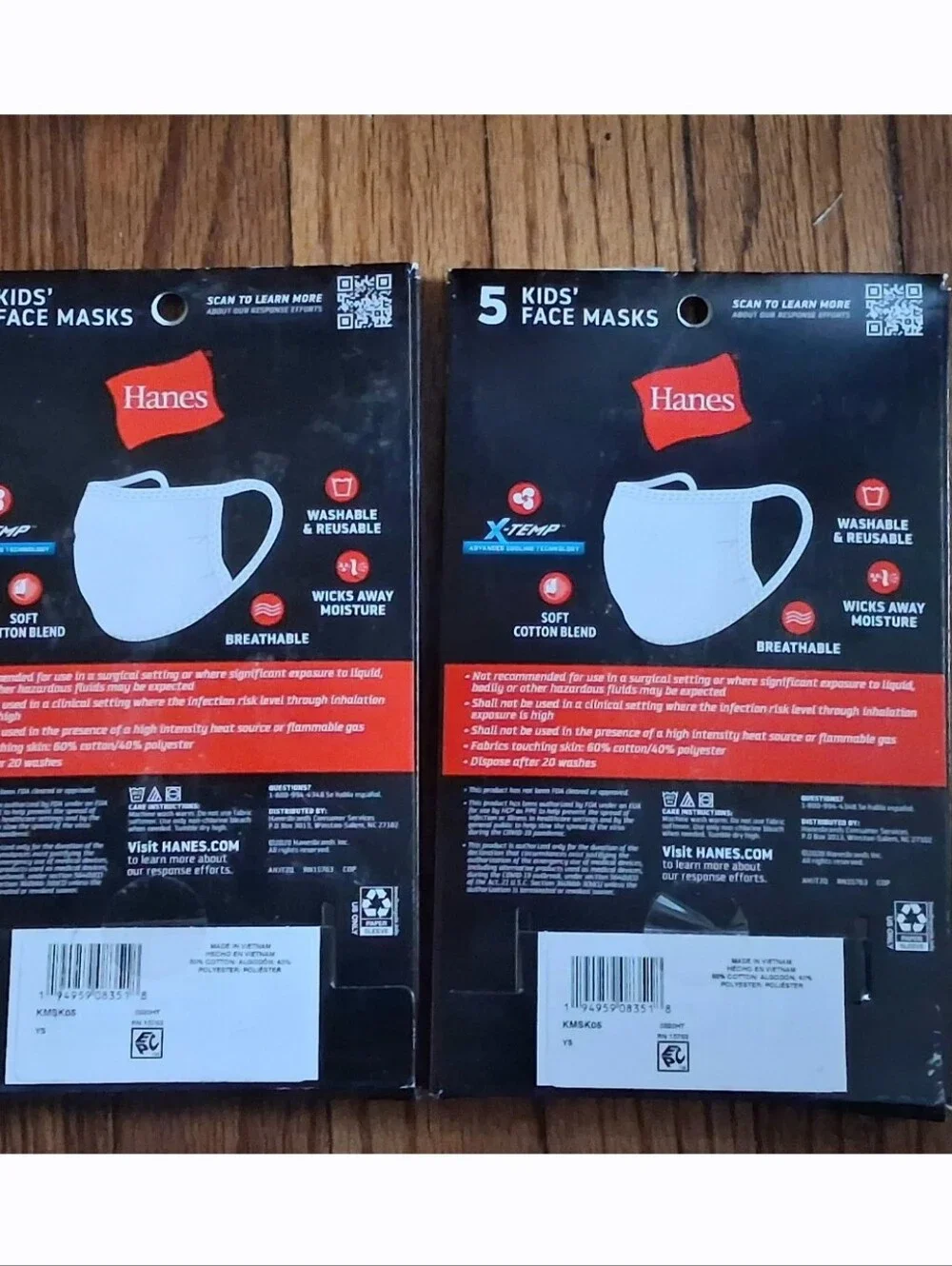 Lot Of 2 Hanes - 5pk Grey/Gray Kids Masks. Ages 5-12 years old. New!